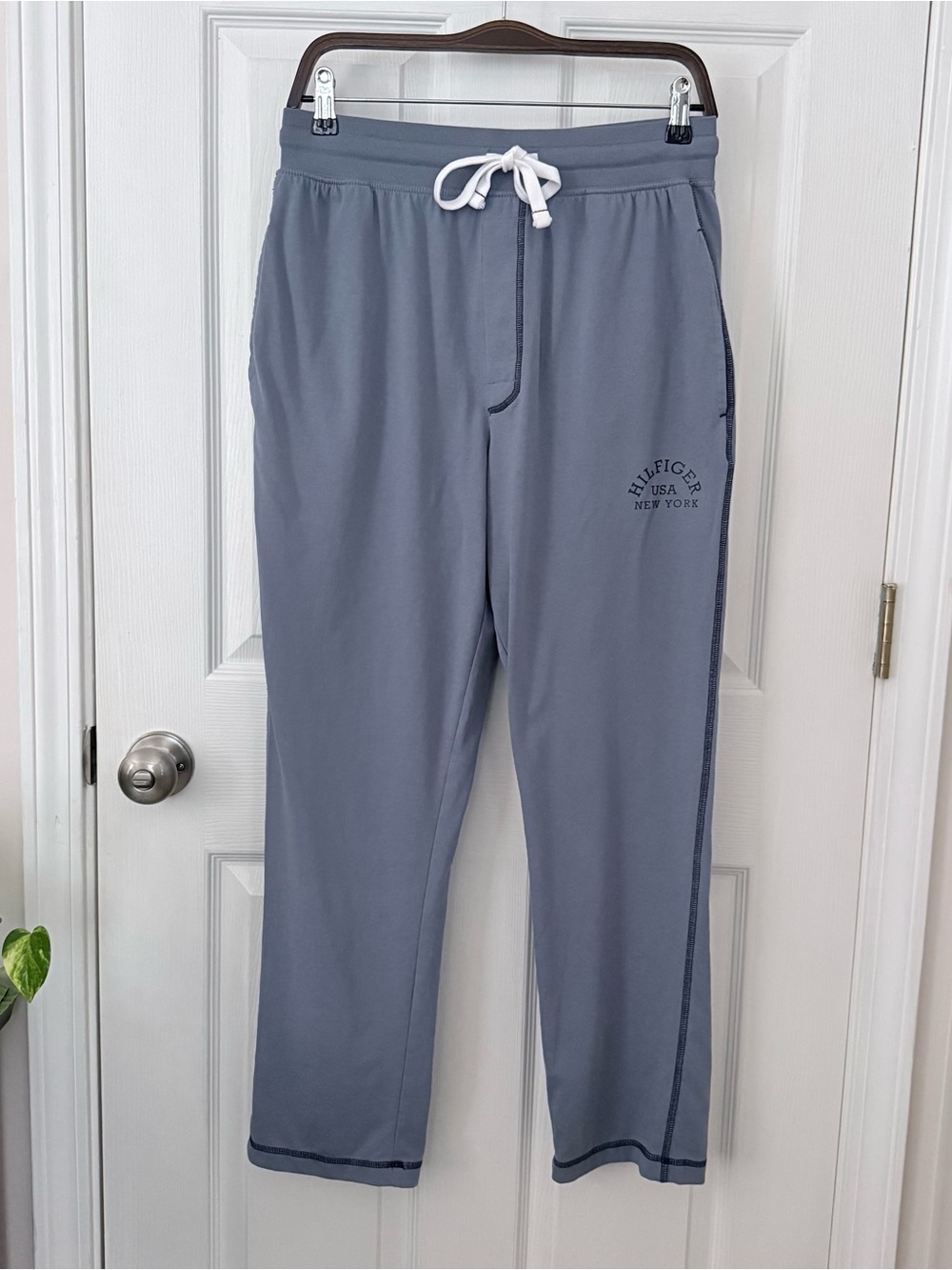 Tommy Hilfiger Men’s Blue-Gray Jersey Lounge Pajama Pants Drawstring Pockets M